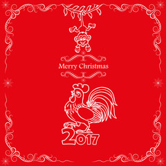 Christmas card design. 2017 Chinese New Year of the Rooster.