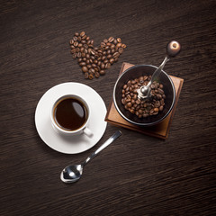 coffee attributes on a wooden background