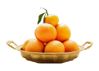 Oranges on a round platter isolated