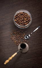 coffee attributes on a wooden background