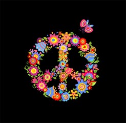Fototapeta na wymiar Peace flower symbol isolated on black background