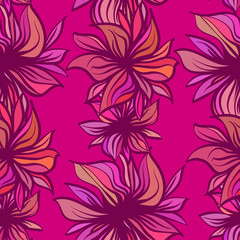 Bright fantasy flowers. Vector seamless pattern