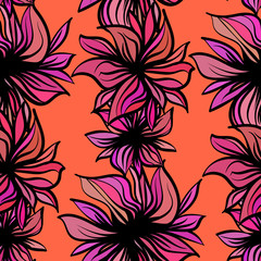 Bright fantasy flowers. Vector seamless pattern
