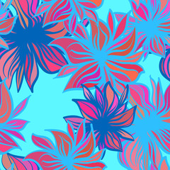Bright fantasy flowers. Vector seamless pattern