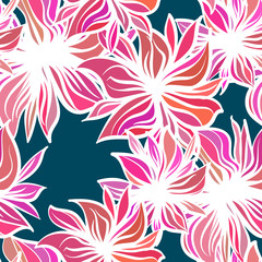 Bright fantasy flowers. Vector seamless pattern