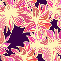Bright fantasy flowers. Vector seamless pattern