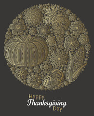 Happy Thanksgiving day greeting card. Holiday background. Vector illustration.