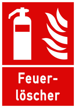 Brandschutz-Schild - Feuerlöscher und Feuerlöschspritze - Schild