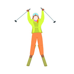 Cartoon skier girl vector illustration. Winter sport. Stick sportsman.
