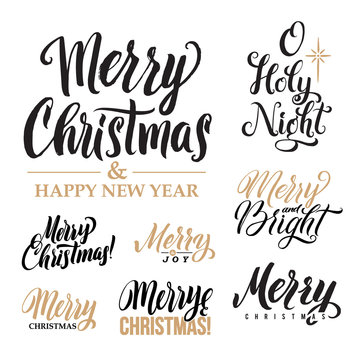 Merry Christmas AND Happy New Year Calligraphy Set. Greeting Card Design Set on White Background
