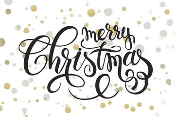 vector hand lettering christmas greetings text -merry christmas - with ellipses in gold color