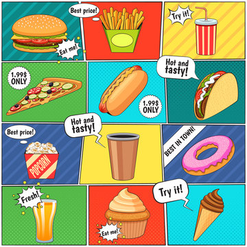 Fast Food Comic Panels Collection Poster