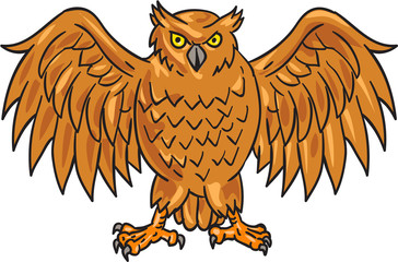 Angry Owl Wings Spread Drawing