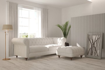 White modern room. Scandinavian interior design. 3D illustration