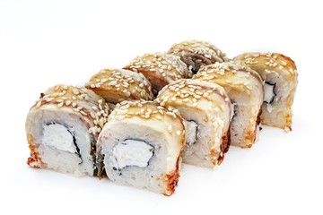 Japanese seafood sushi , roll on a white, isolated