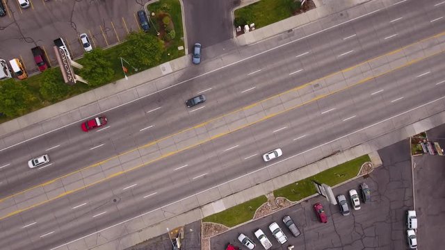 Aerial shot of a busy street in a city