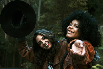 friends having fun and smiling outdoors