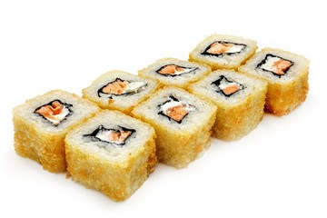 Japanese seafood sushi , roll on a white, isolated
