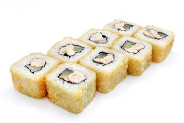 Japanese seafood sushi , roll on a white, isolated