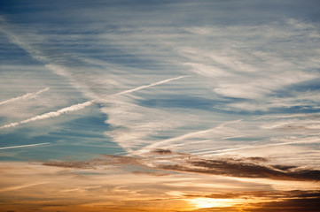Fototapeta na wymiar Blue sky with clouds on sunset