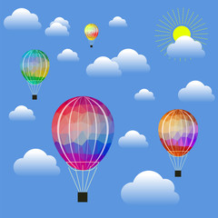 Naklejka premium Colored Air Balloon Icons Flying on Blue Sky Background