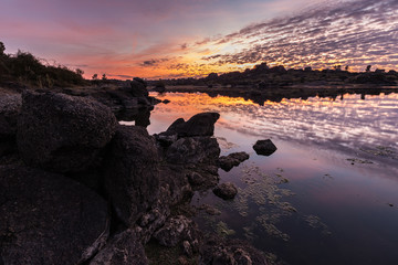 Sunrise in the Natural Area of Barruecos. Malpartida de Caceres. Extremadura. Spain.