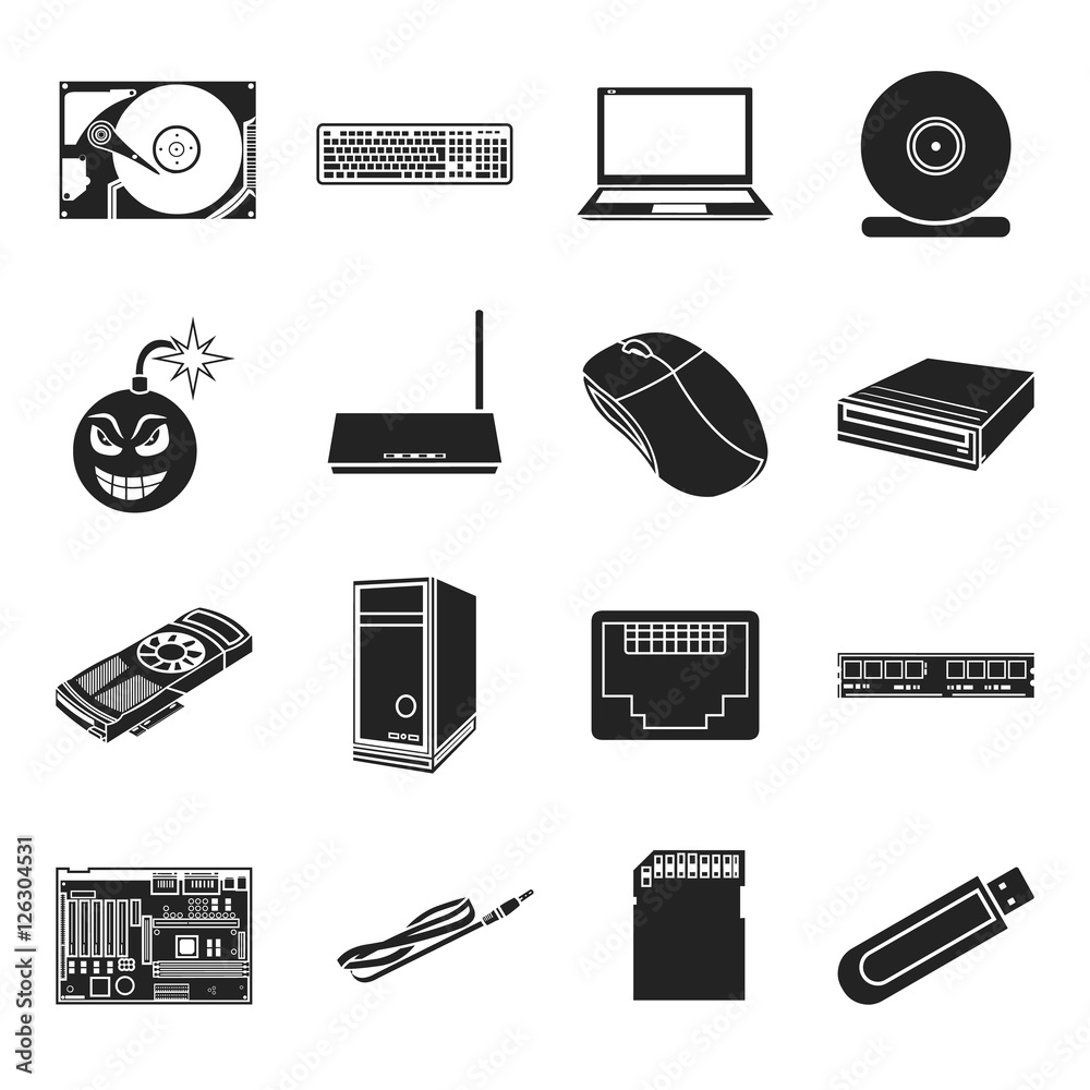 Fototapete personal computer set icons in black style. big collection of personal computer vector symbol stock 