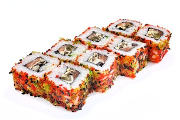 Japanese seafood sushi , roll on a white, isolated