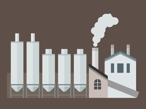 factory with silos and smoke, flat design clip art preview