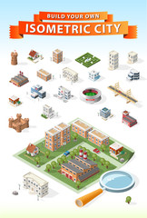 Build Your Own Isometric City. Isolated Vector Elements.