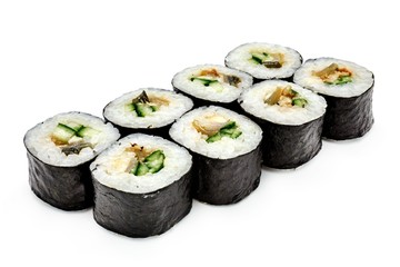 Japanese seafood sushi , roll on a white, isolated