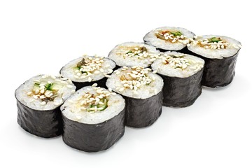 Japanese seafood sushi , roll on a white, isolated