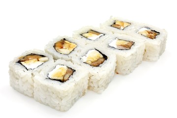 Japanese seafood sushi , roll on a white, isolated