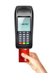 Payment Terminal With Inserted Credit Card