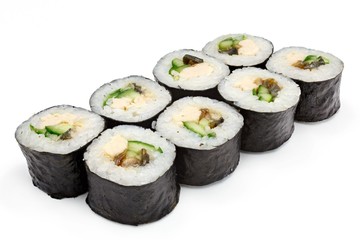 Japanese seafood sushi , roll on a white, isolated