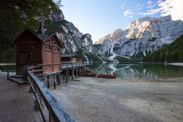 Fototapeta na wymiar Braies Lake ( Pragser Wildsee ) in Dolomites mountains