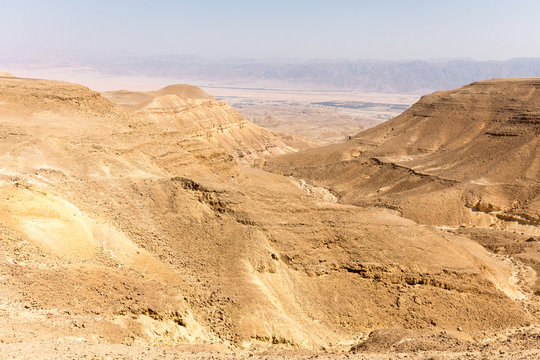 Desert mountains valley landscape view, Israel traveling nature.