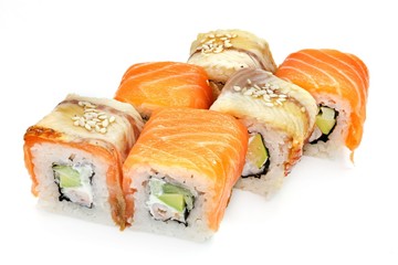 Japanese seafood sushi , roll on a white, isolated