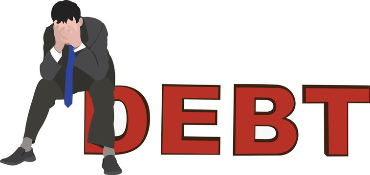 uomo disperato in crisi seduto sul debito