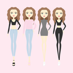 Set vector fashion girls. young woman with color hair and trendy