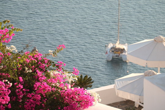 Fototapeta A yacht floating in the Aegean Sea