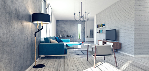 Modern interior design of apartment 3D Render