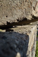 artistic detail of two big concrete blocks