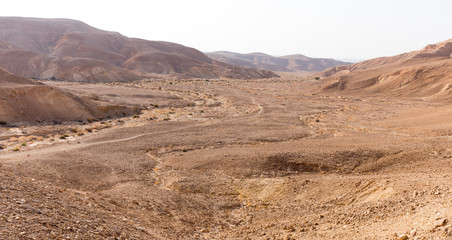 Desert mountains trail valley landscape view, Israel nature.