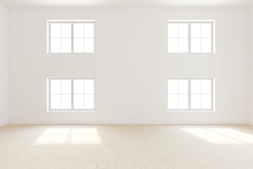 White empty room. Scandinavian interior design. 3D illustration