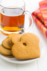 Gingerbread hearts and cup of tea.