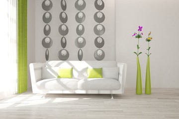 White modern room. Scandinavian interior design. 3D illustration