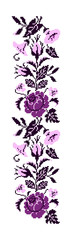Color  bouquet of flowers (roses, bellflowers and pansies) using traditional Ukrainian embroidery elements. Violet and pink tones. Border pattern. Can be used as pixel-art.