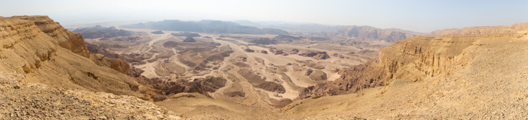 Desert mountains valley landscape view, Israel traveling nature panorama.