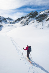 Fototapeta na wymiar Elderly alpine skiers
